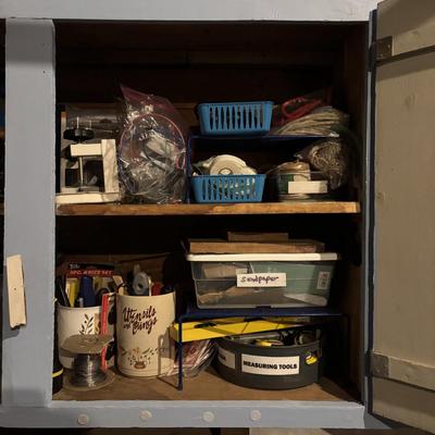 LOT 107: Garage Tools & More Cabinet Cleanout
