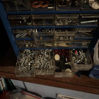 LOT 108: Nuts, Bolts, Nails, Screws, 40 Drawer Filled Organizer Garage Cleanout