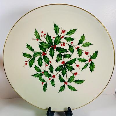 LOT 110: For a Festive Holiday Table, Lenox 10” Serving Bowl and Platter, Red and Green Noel Crystal Flutes, Holiday Plates, Tumblers,...