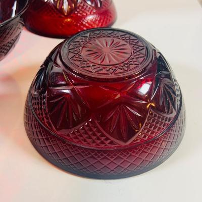 LOT 111: Cristal d’Arques Ruby Red Bowls, Red Plates, and Sugar Bowl and Creamer and More