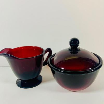 LOT 111: Cristal d’Arques Ruby Red Bowls, Red Plates, and Sugar Bowl and Creamer and More