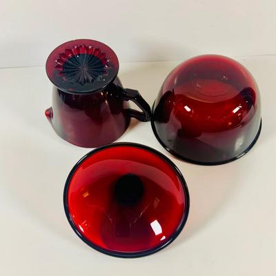 LOT 111: Cristal d’Arques Ruby Red Bowls, Red Plates, and Sugar Bowl and Creamer and More