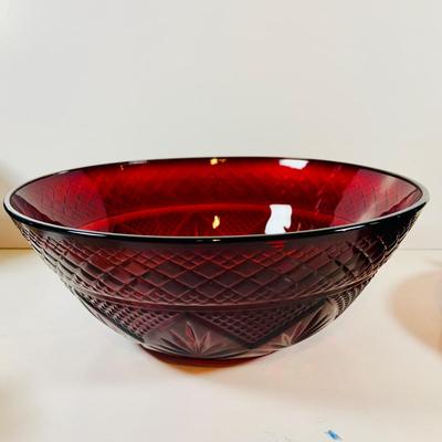 LOT 111: Cristal d’Arques Ruby Red Bowls, Red Plates, and Sugar Bowl and Creamer and More