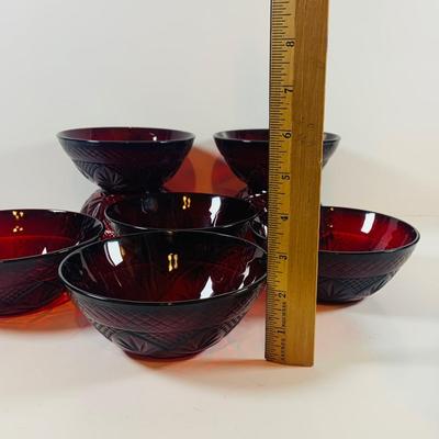 LOT 111: Cristal d’Arques Ruby Red Bowls, Red Plates, and Sugar Bowl and Creamer and More