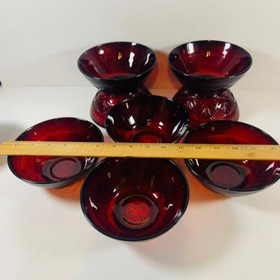 LOT 111: Cristal d’Arques Ruby Red Bowls, Red Plates, and Sugar Bowl and Creamer and More
