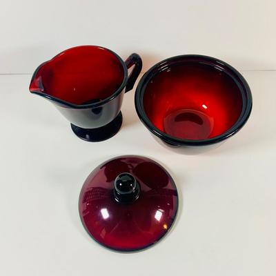 LOT 111: Cristal d’Arques Ruby Red Bowls, Red Plates, and Sugar Bowl and Creamer and More