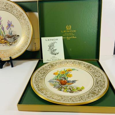 LOT 112: Set of Two (2) Lenox Bird Plates Designed by Edward Marshall Boehm, Lenox Vase and Lenox Cat Figurine