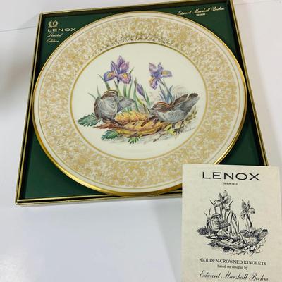 LOT 112: Set of Two (2) Lenox Bird Plates Designed by Edward Marshall Boehm, Lenox Vase and Lenox Cat Figurine