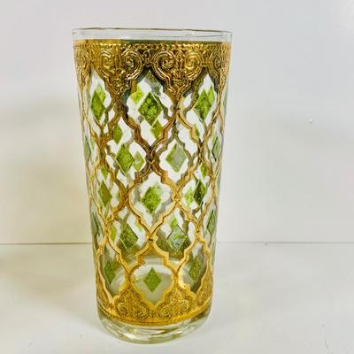 LOT 114: Set of (6) Signed Culvert 22k Gold and Green Valencia High Ball Glasses
