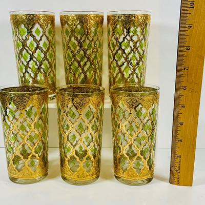 LOT 114: Set of (6) Signed Culvert 22k Gold and Green Valencia High Ball Glasses