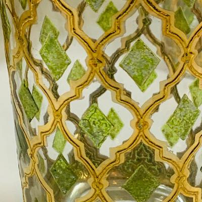 LOT 114: Set of (6) Signed Culvert 22k Gold and Green Valencia High Ball Glasses