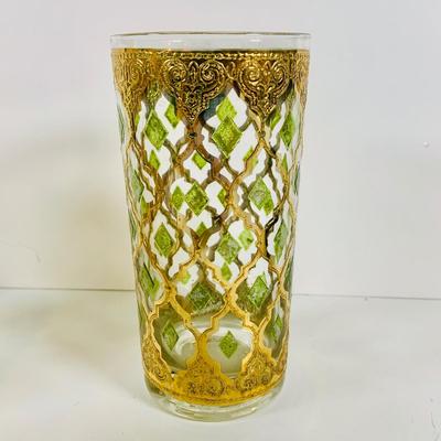 LOT 114: Set of (6) Signed Culvert 22k Gold and Green Valencia High Ball Glasses