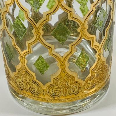 LOT 114: Set of (6) Signed Culvert 22k Gold and Green Valencia High Ball Glasses