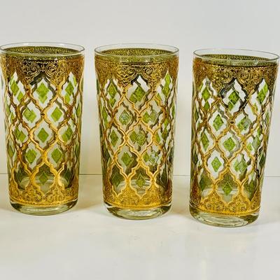 LOT 114: Set of (6) Signed Culvert 22k Gold and Green Valencia High Ball Glasses