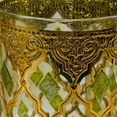 LOT 114: Set of (6) Signed Culvert 22k Gold and Green Valencia High Ball Glasses