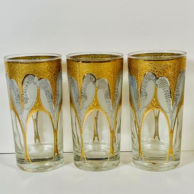 LOT 115: Set of (6) Culver 22 k Gold Lovebird Highball Glasses