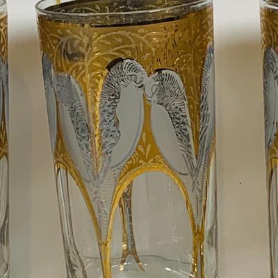 LOT 115: Set of (6) Culver 22 k Gold Lovebird Highball Glasses