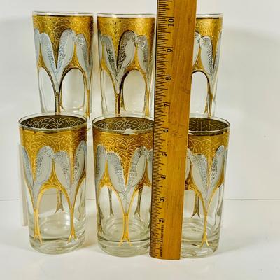 LOT 115: Set of (6) Culver 22 k Gold Lovebird Highball Glasses