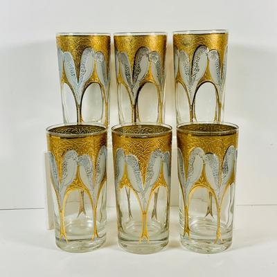 LOT 115: Set of (6) Culver 22 k Gold Lovebird Highball Glasses
