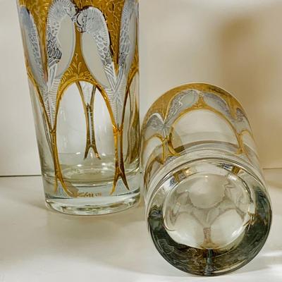 LOT 115: Set of (6) Culver 22 k Gold Lovebird Highball Glasses
