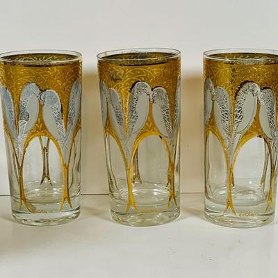 LOT 115: Set of (6) Culver 22 k Gold Lovebird Highball Glasses