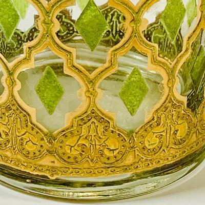 LOT 116: Set of (6) Culver Lowball Glass Tumblers with 22k Gold and Green Valencia Design