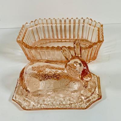 LOT 117: Collection Of Colored Art Glass Pieces Including Fenton Temple Bell, Rabbit on a Nest, Moser Pink Power Jar and More