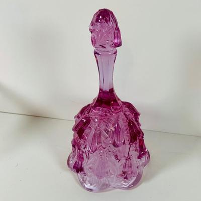 LOT 117: Collection Of Colored Art Glass Pieces Including Fenton Temple Bell, Rabbit on a Nest, Moser Pink Power Jar and More
