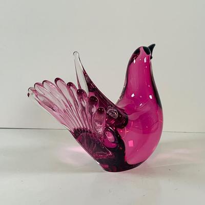 LOT 120: Beautiful Signed Murano Pink Art Glass Dove