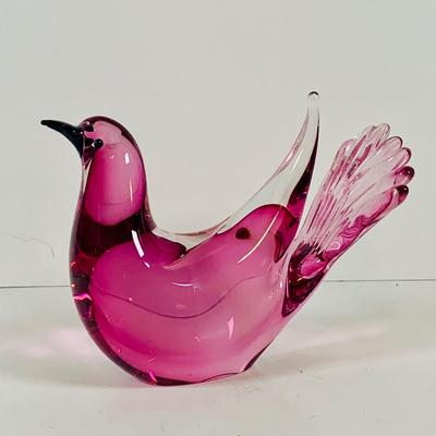 LOT 120: Beautiful Signed Murano Pink Art Glass Dove