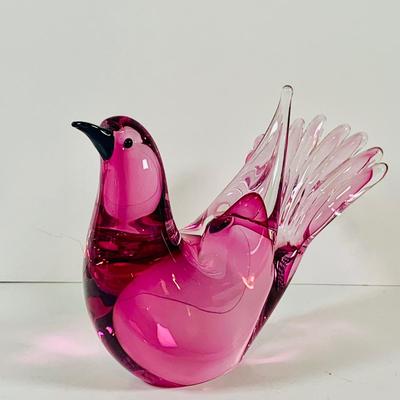 LOT 120: Beautiful Signed Murano Pink Art Glass Dove