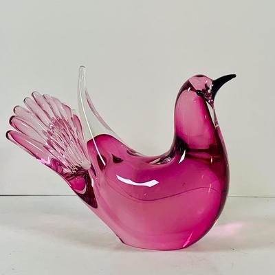 LOT 120: Beautiful Signed Murano Pink Art Glass Dove