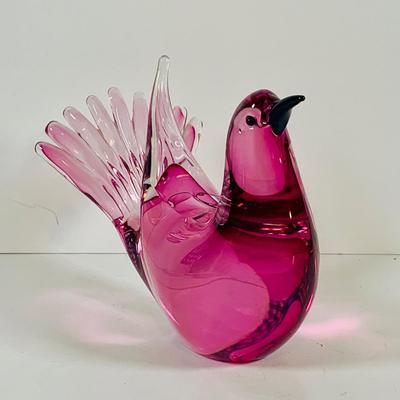 LOT 120: Beautiful Signed Murano Pink Art Glass Dove