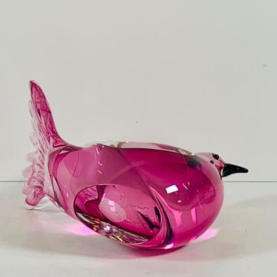 LOT 120: Beautiful Signed Murano Pink Art Glass Dove