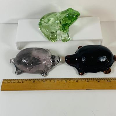 LOT 121: Set of Two (2) Antique Hand Made Glass Turtles and a Glass Frog