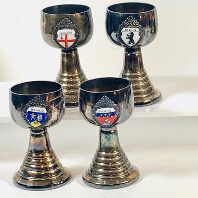 LOT 123: Collection of Vintage Glasses Including a Music Box Chalice and Metal Goblet Shot/Cordial Glasses