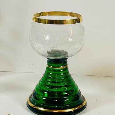 LOT 123: Collection of Vintage Glasses Including a Music Box Chalice and Metal Goblet Shot/Cordial Glasses