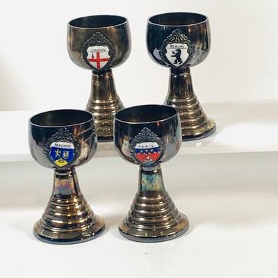 LOT 123: Collection of Vintage Glasses Including a Music Box Chalice and Metal Goblet Shot/Cordial Glasses