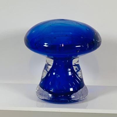 LOT 128: Cobalt Blue Glass Collection Induing a Mushroom Pitcher, Vases and Jar