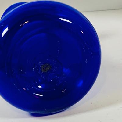LOT 128: Cobalt Blue Glass Collection Induing a Mushroom Pitcher, Vases and Jar