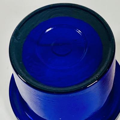 LOT 128: Cobalt Blue Glass Collection Induing a Mushroom Pitcher, Vases and Jar