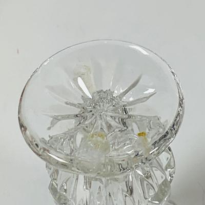 LOT 130: Westmoreland Glass Vanity Set with Tray Includes Two (2) Perfume Bottles and a Power Jar and a Crystal Vase