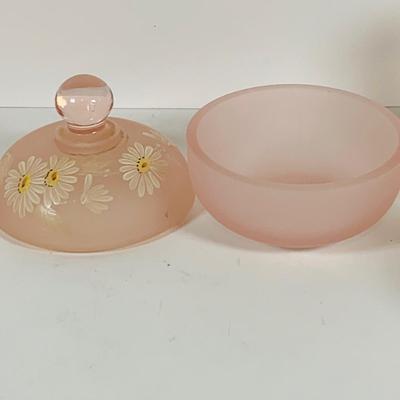LOT 130: Westmoreland Glass Vanity Set with Tray Includes Two (2) Perfume Bottles and a Power Jar and a Crystal Vase