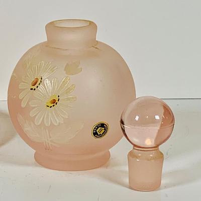 LOT 130: Westmoreland Glass Vanity Set with Tray Includes Two (2) Perfume Bottles and a Power Jar and a Crystal Vase