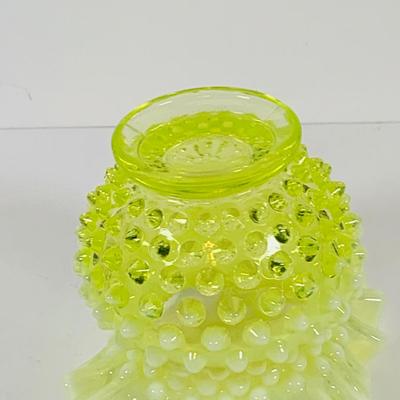 LOT 131: Fenton Hobnail Green Vaseline Uranium Glass and Red Vases