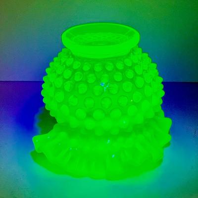 LOT 131: Fenton Hobnail Green Vaseline Uranium Glass and Red Vases