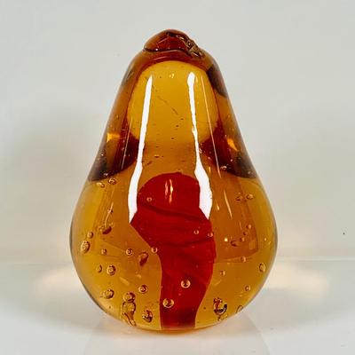 LOT 134: Set of Three (3) Art Glass Paperweights - Red and Green Apple, a Pear and Egg