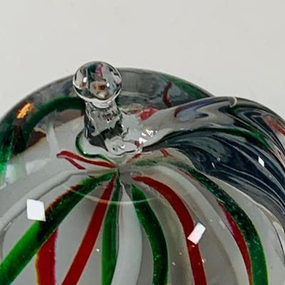 LOT 134: Set of Three (3) Art Glass Paperweights - Red and Green Apple, a Pear and Egg