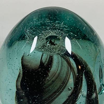 LOT 134: Set of Three (3) Art Glass Paperweights - Red and Green Apple, a Pear and Egg
