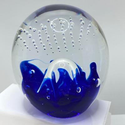 LOT 164: Pair of Glass Paperweights - Yellow Flower and Blue Abstract